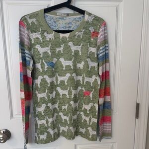 Whimsy Rose Blue and Green Dog Patterned Top